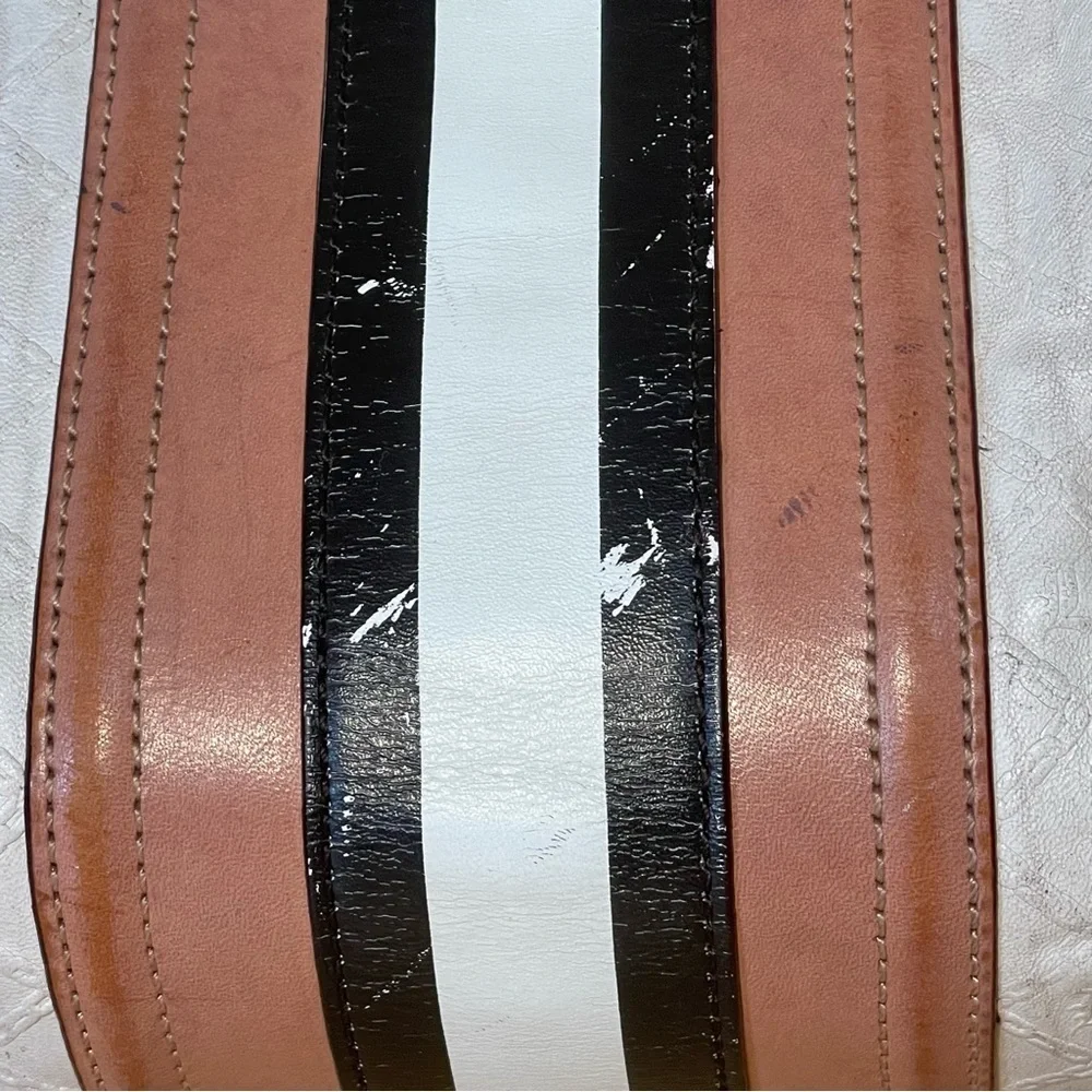 L.A.M.B. White Leather Hobo with Tan and Black Stripes